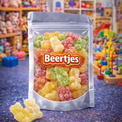 Zure beertjes Matthijs, snoepjes in de vorm van kleine beertjes met zure suikerlaag