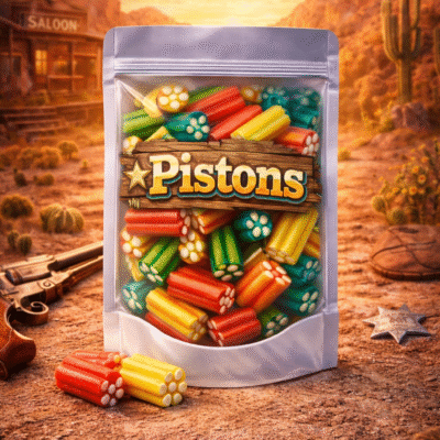 Fruit pistons van Dulce Plus, kleurrijke fruitige snoepstokjes met een stevige bite en een zachte witte crème vulling aan de binnenkant