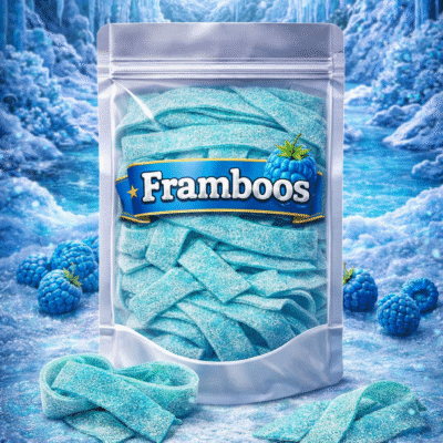Blauwe framboos zure matten, felblauwe zure matjes met een zoete frambozensmaak en een krachtig zuur suikerlaagje