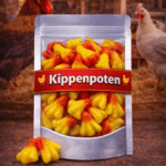 Dulce Plus kippenpoten snoep, zachte tweekleurige fruitgum kippenpootjes, Dulce Plus foam snoepjes in de vorm van een kippenpoot, grappig fruitgom snoepgoed