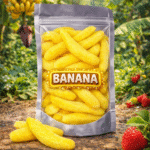 Jake gesuikerde bananen snoep, zachte gummies met bananensmaak en suikerlaag