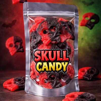 Bubs Raspberry Liquorice Skulls – Zweedse rood/zwarte framboos en drop schedel snoepjes zonder suikerlaag, zacht en vegan