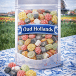 Oud Hollandse snoepmix van Oud Hollandz Foodz met boterbabbelaars, framboosjes, appeltjes en nostalgische kussentjes, ambachtelijke Hollandse snoepjes.
