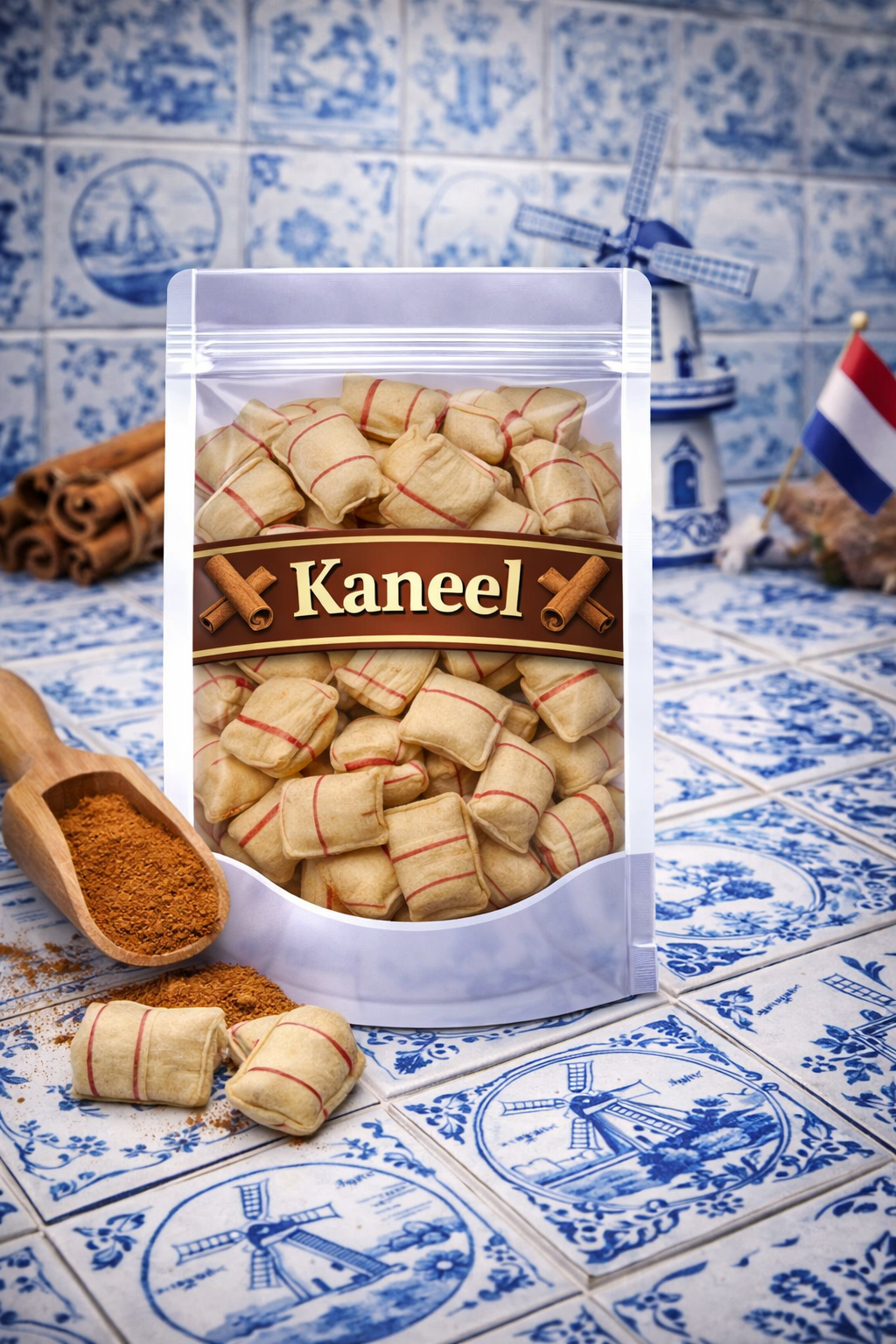 Holland Foodz oud hollandse kaneelkussentjes, oud Hollandse harde kaneelbrokken, traditionele bruine kaneel snoepjes van Holland Foodz, nostalgisch suikerwerk