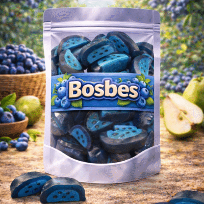 Peelable Vidal bosbesschijfjes snoep, blueberry slices peelable candy, tweekleurige paarse bosbes fruitgom schijfjes die je kunt pellen, trending viraal snoepgoed