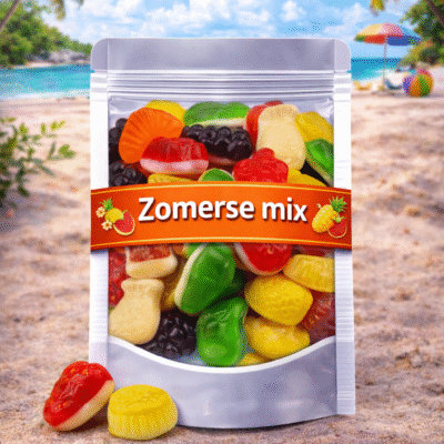 Park Lane Zomers Fruit Cocktail mix snoep, zoete fruitgum mix met kersen druiven mandarijnen abrikozen en aardbei snoepjes, Park Lane fruitmix zak