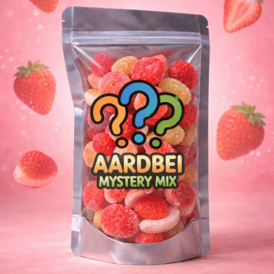 Mystery aardbei snoepmix. aardbei snoepzakje, aardbei snoepjes
