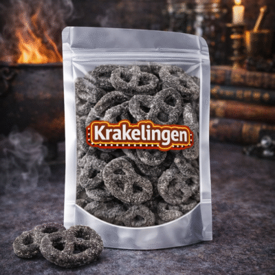 Gezouten drop krakelingen van Haribo, drop met een zout laagje eroverheen in de vorm van een krakeling