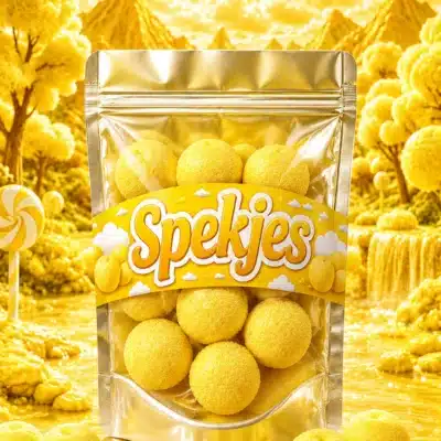 Gele Spekbollen met banaan smaak snoepjes van Bulgari