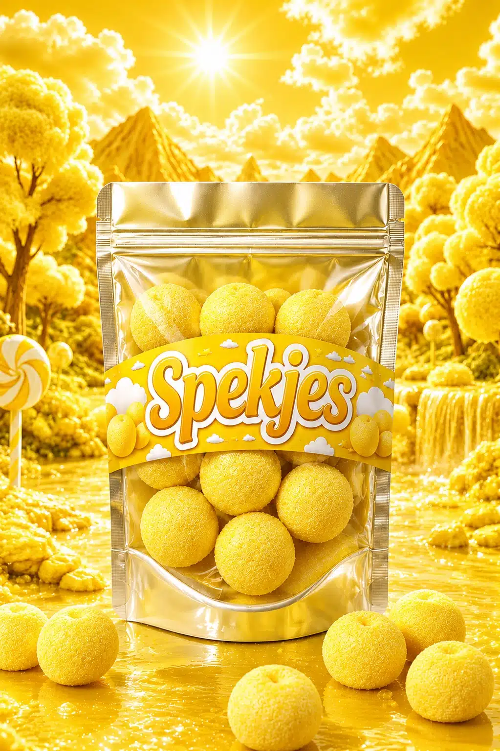 Gele Spekbollen met banaan smaak snoepjes van Bulgari