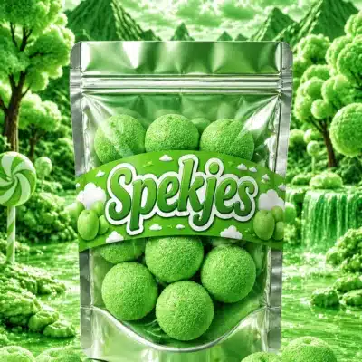 Groene Spekbollen van Bulgari met appel smaak heerlijke spekjes snoepgoed