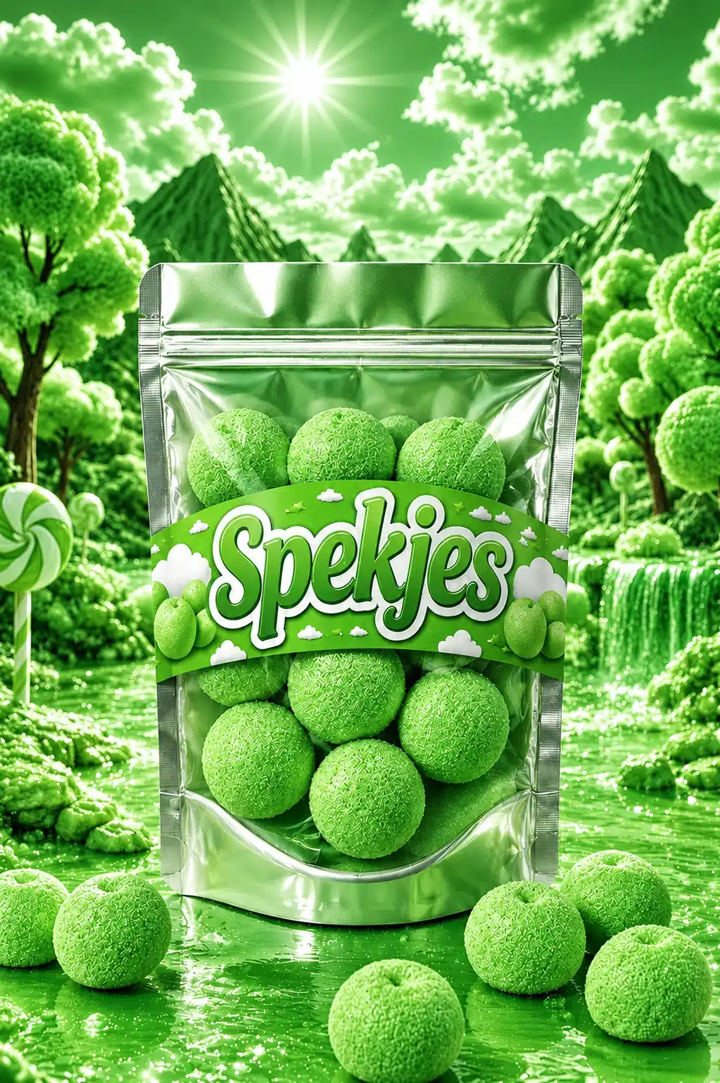 Groene Spekbollen van Bulgari met appel smaak heerlijke spekjes snoepgoed
